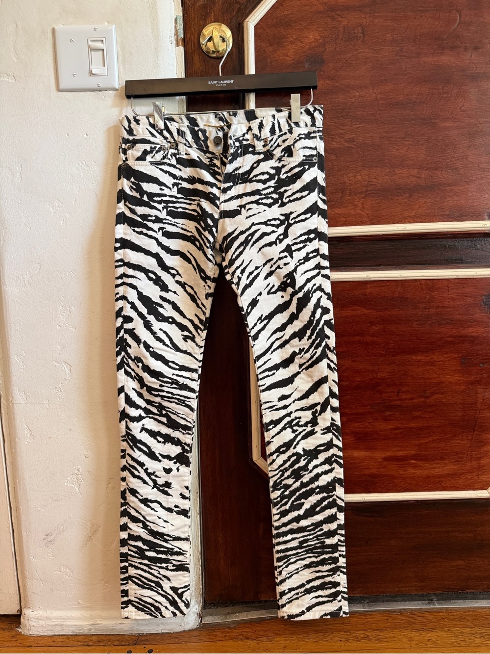 Saint Laurent Black & White Zebra-Print Skinny Jeans